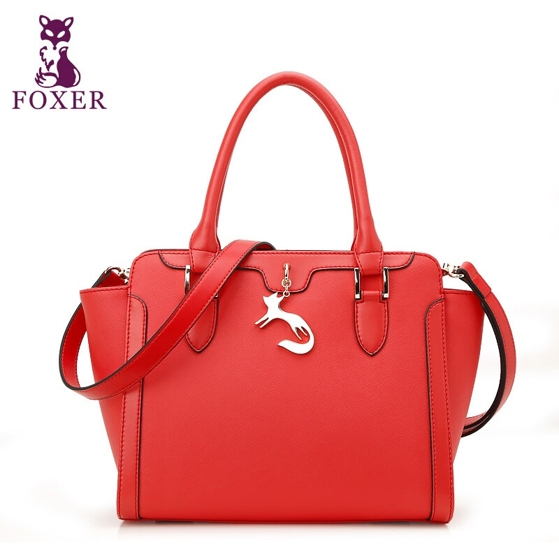 金狐狸(FOXER)女包 新款牛皮电镀狐狸吊饰翅膀包时尚百搭斜挎手提单肩包女939026F 998026F红色